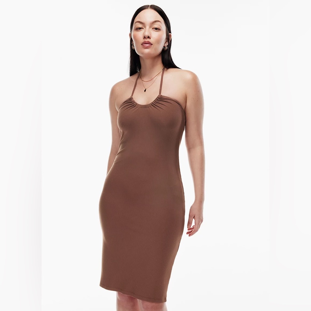Aritzia Wilfred Lanai Midi Bodycon Dress - Mocha Sorbet, Medium
